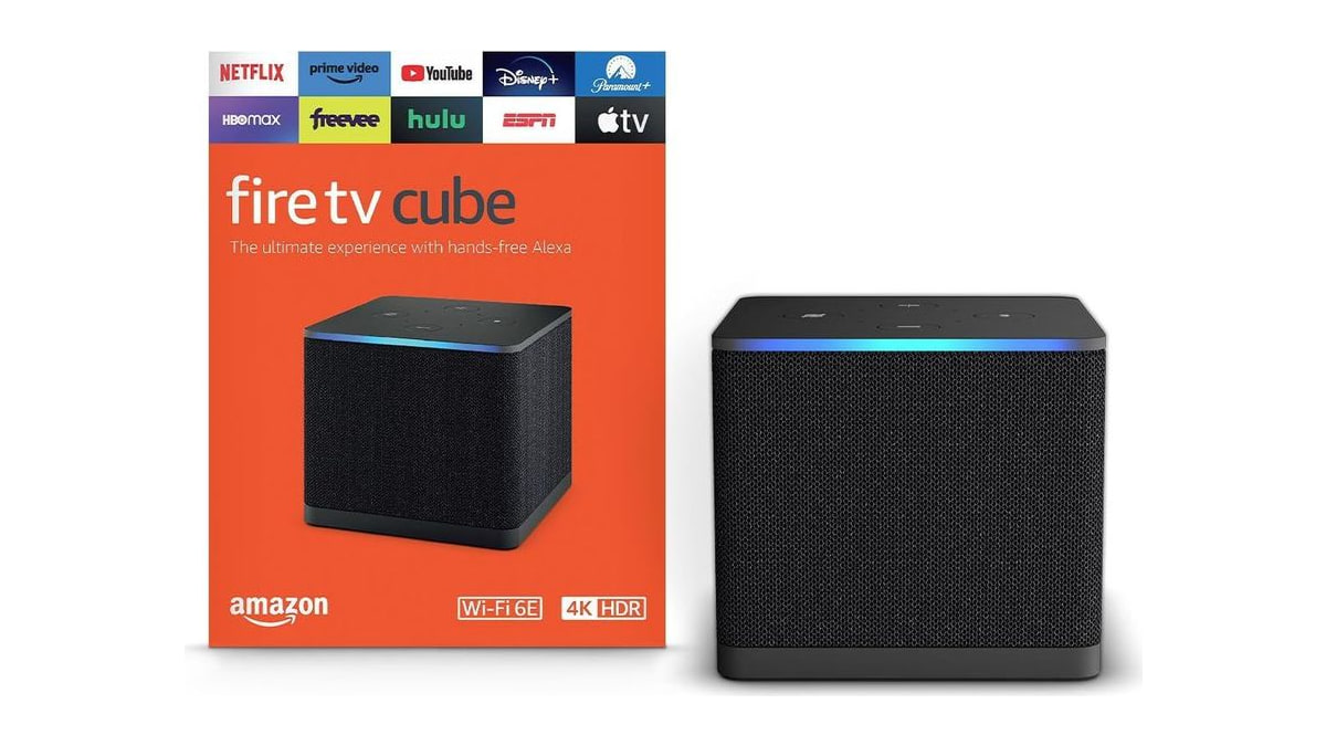 Amazon Fire TV Cube, with AI-powered Fire TV Search, Hands-free streaming device, find shows faster with Alexa+, Wi-Fi 6E, 4K Ultra HD