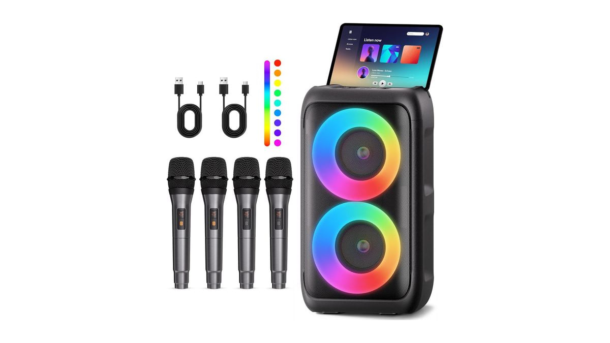 Bluetooth Speaker and 4 Wireless Microphones Party Speaker Karaoke Machine