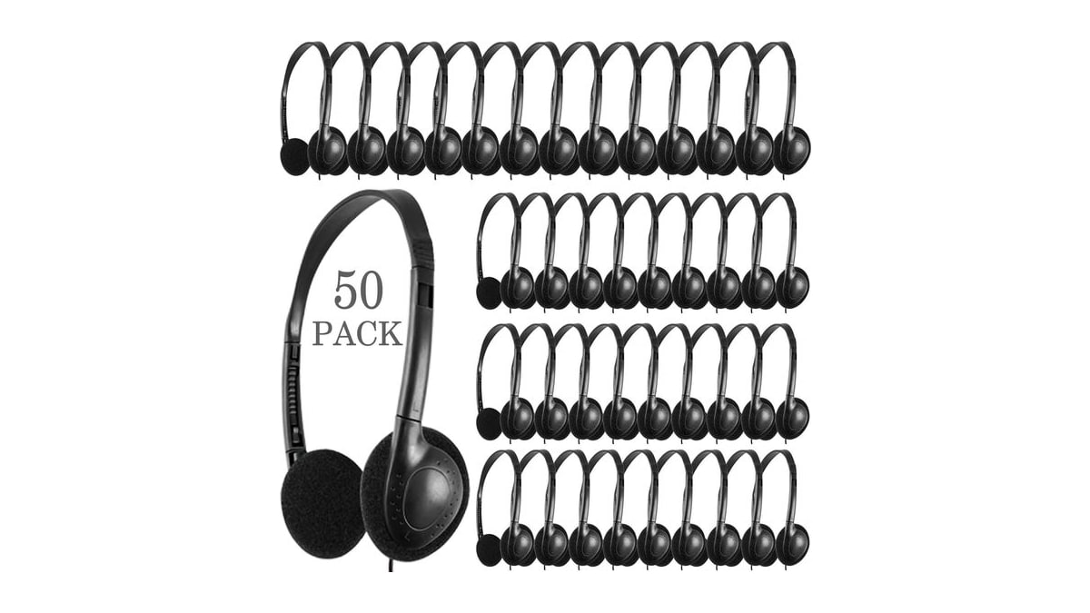 CN-Outlet 50 Packs Classroom Headphones Bulk for School Students Kids Children Toddler Boys Girls Teens and Adult, Wholesale Disposable Earphones (50