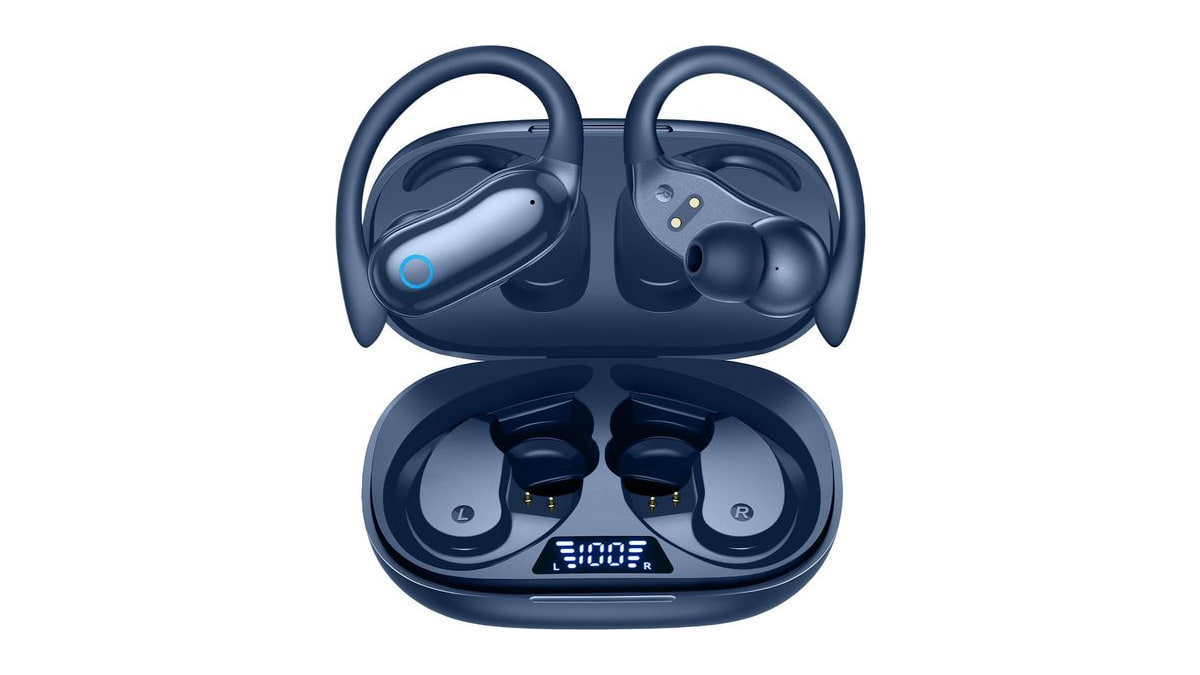 GNMN Active Noise Cancelling Ear Buds Wireless Earbuds 96hrs Playback Bluetooth Headphones Dual Battery Display Stereo Bass Earphones with Earhooks Mi