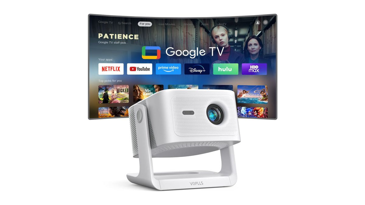 【Official Licensed Google TV】4K Smart Projector with WiFi and Bluetooth, VOPLLS Outdoor Projectors with Dolby/Auto Focus, Portable Movie Phone Wireles