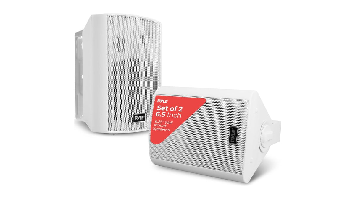 Pyle 6.5 Inch Wall Mount Waterproof Speaker System for Indoor or Outdoor Wireless Bluetooth Surround Sound System, White (2 Pack)