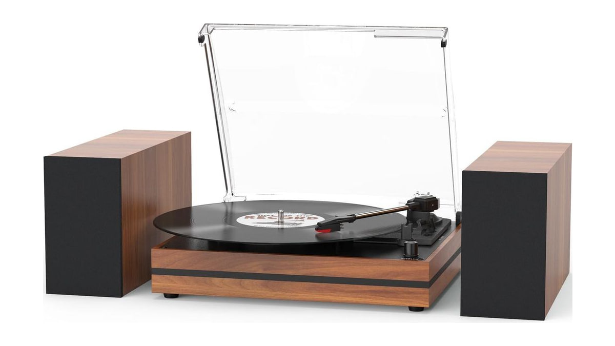 Seasonlife Vintage Vinyl Record Player with 2 External Speakers,Bark Red
