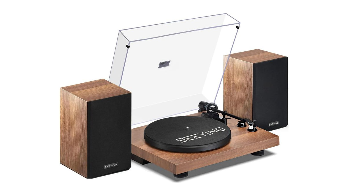 SeeYing Vinyl Record Player with 36 Watt Stereo Bookshelf Speakers