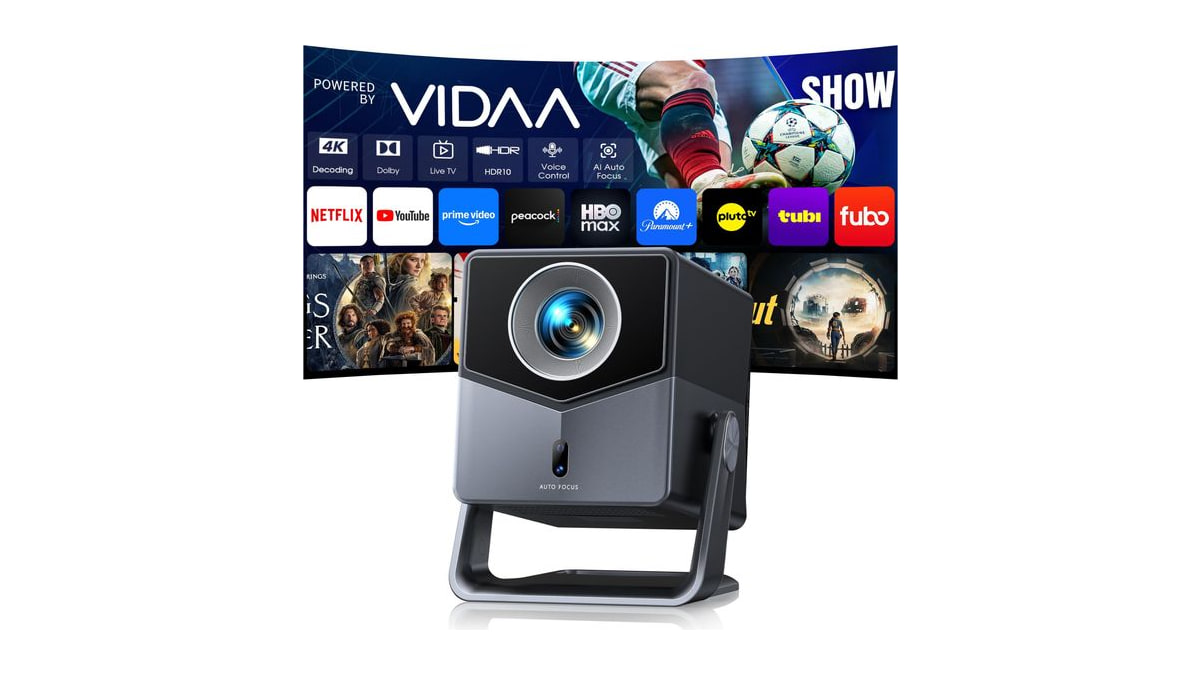 Smart Projector 4K [VIDAA Live TV & 36W Dolby & Voice Control] with WiFi6 and Bluetooth, Short Throw Projector Compatible with Netflix, AI Auto Focus,