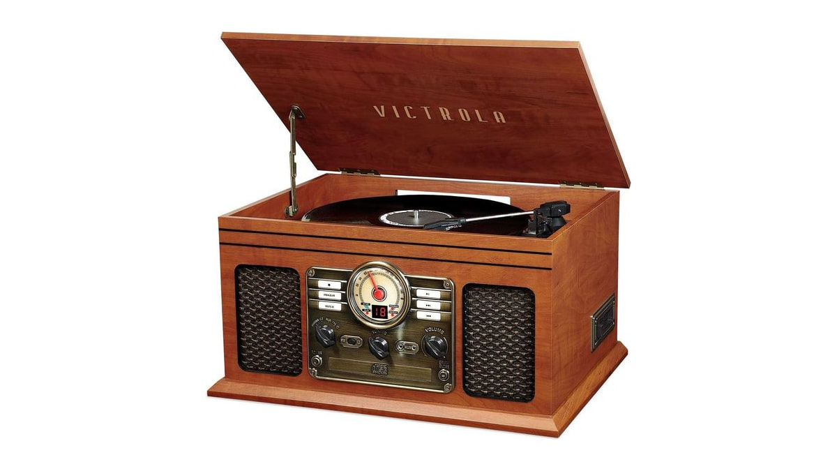Victrola Ashford - 3-Speed Belt Driven Bluetooth Record Player with CD, Cassette, FM Radio, Aux-In & Built-In Stereo Speakers (Mahogany)