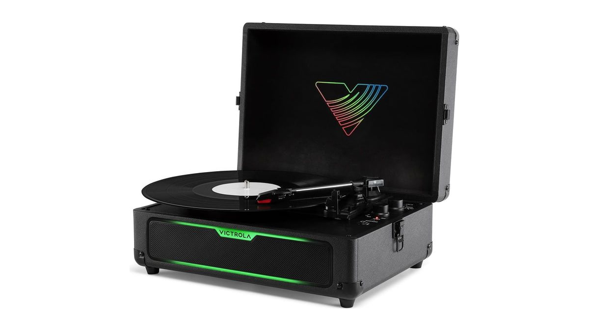 Victrola Journey Glow - Lightshow Bluetooth Suitcase Record Player - Black